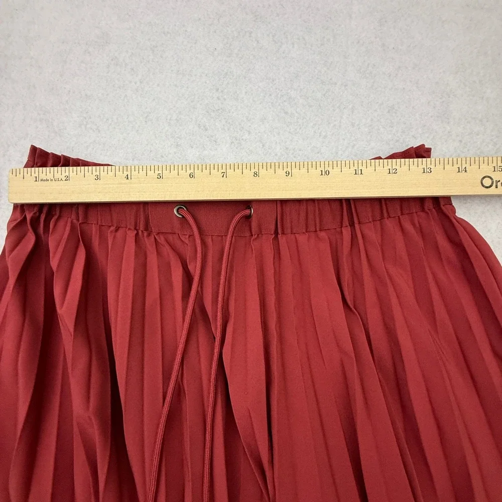 Athleta Hayes Pleated Midi Skirt Women Small Red Midi Drawstring Elastic Waist
